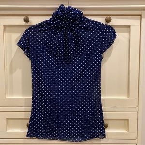 Zara Dark (Navy) Blue with White Polka Dots Blouse